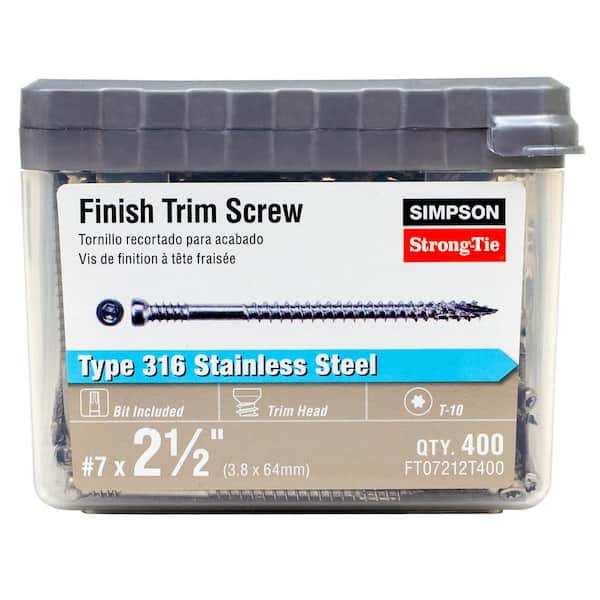 7 x 2-1/2 in. Type 316 Stainless Steel, T10 6-Lobe, Trim Head, Wood Screw (400-Pack)