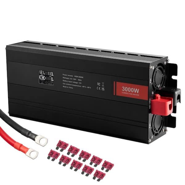 SKYSHALO Modified Sine Wave Inverter, 3000Watt LCD Display, 3 AC Outlets 2 USB Port 1 Type-C Port 10 Spare Fuses