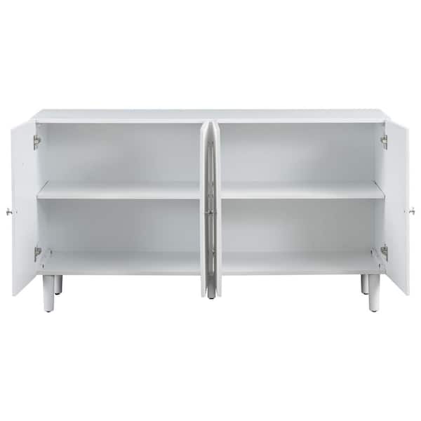 58.1 in. W x 16.6 in. D x 32.1 in. H White Linen Cabinet with Wavy
