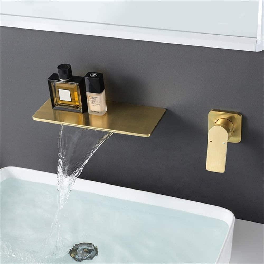 Brushed Gold Wall-Mounted Waterfall Bathroom Faucet