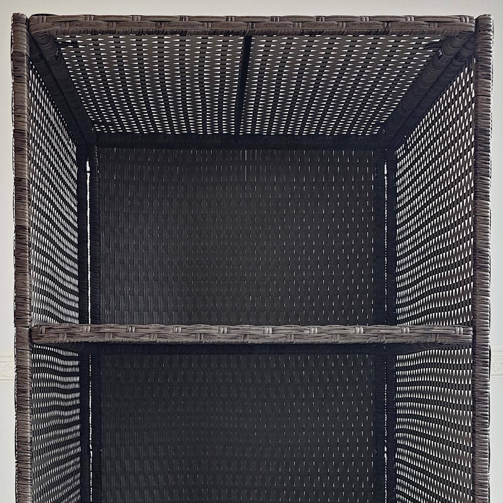 Mixed Gray Wicker Outdoor Storage Cabinet with Shelves