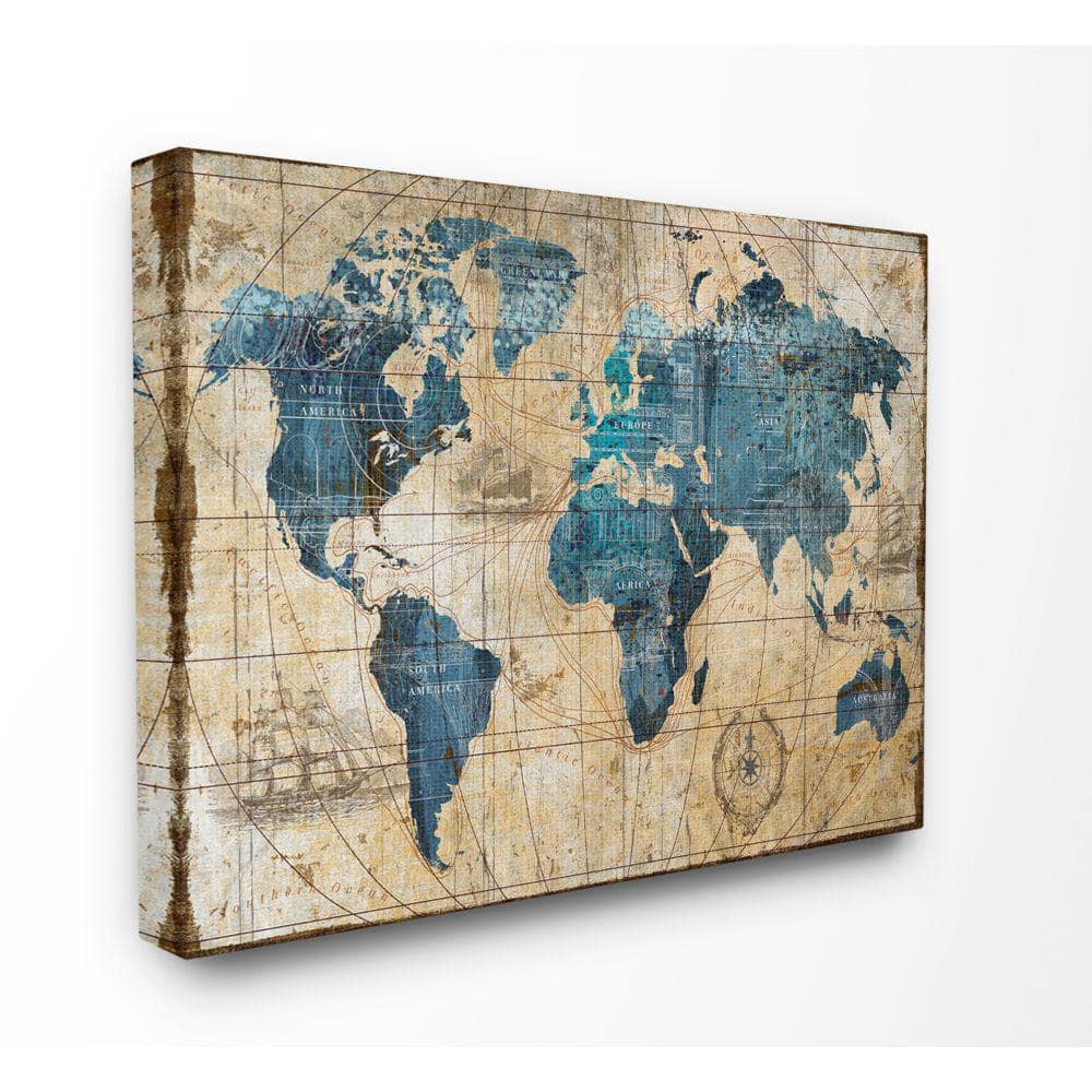 Stupell Industries 36 in. x 48 in. "Vintage Abstract World Map" by Art  Licensing Studio Canvas Wall Art ccp-394_cn_36x48 The Home Depot