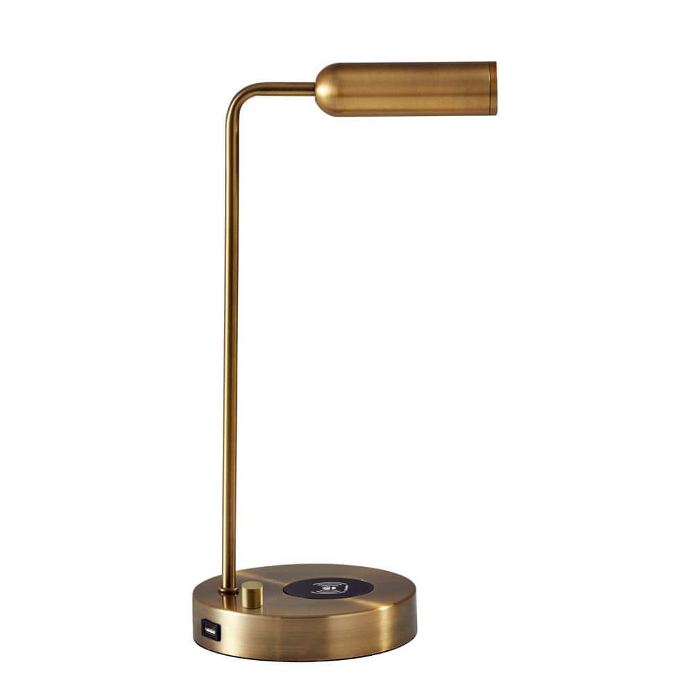 AdessoCharge 17" Antique Brass LED Desk Lamp with Wireless Charging