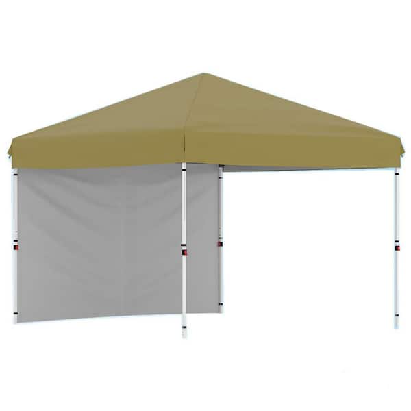 10 ft. x 10 ft. Instant Pop Up Canopy Tent Easy Setup Sun Shelter in Khaki with Removable Sidewall & Adjustable Height