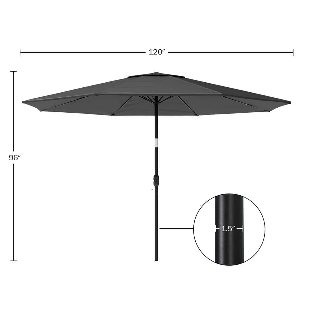 Gray 10-Foot Steel Patio Umbrella with Solar LED Lights