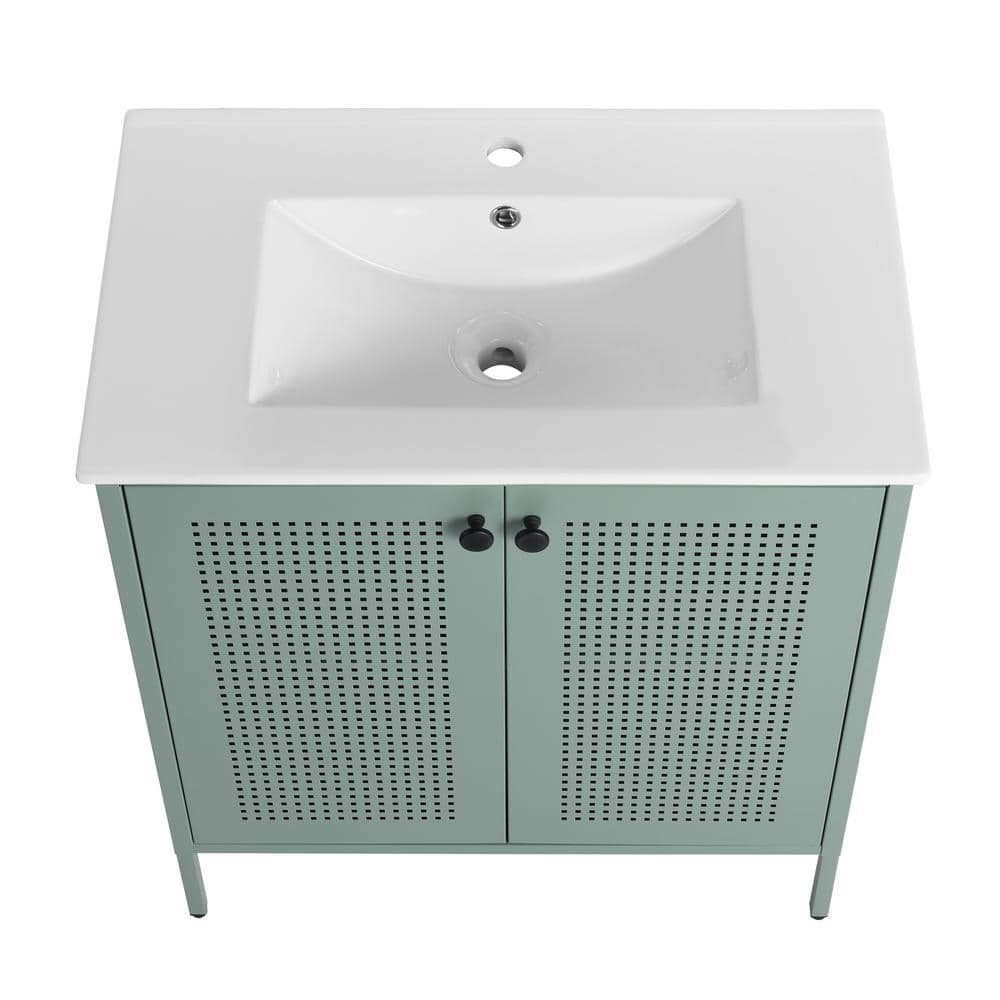 18.3 in. W x 30 in. D x 33.4 in. H Freestanding Bath Vanity in Mint Green w