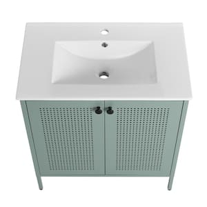 18.3 in. W x 30 in. D x 33.4 in. H Freestanding Bath Vanity in Mint Green with Ceramic Sink Top