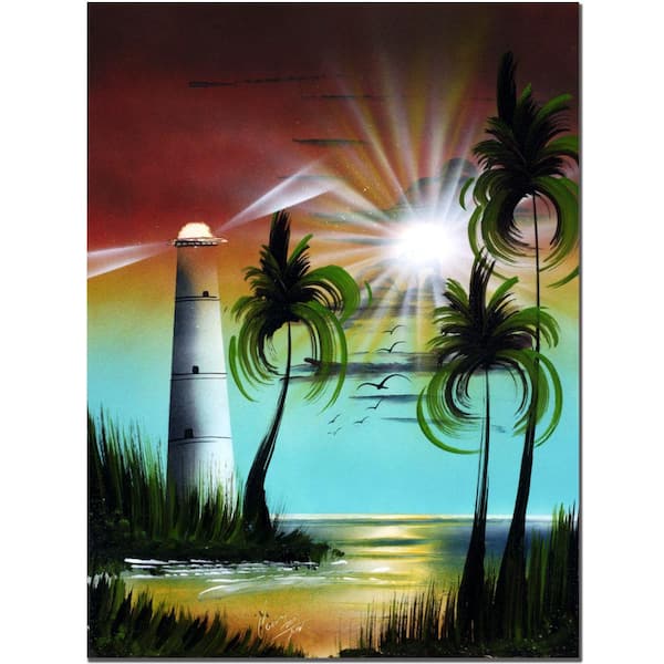 Trademark Fine Art 18 in. x 24 in. Lighthouse at Sunset Canvas Art