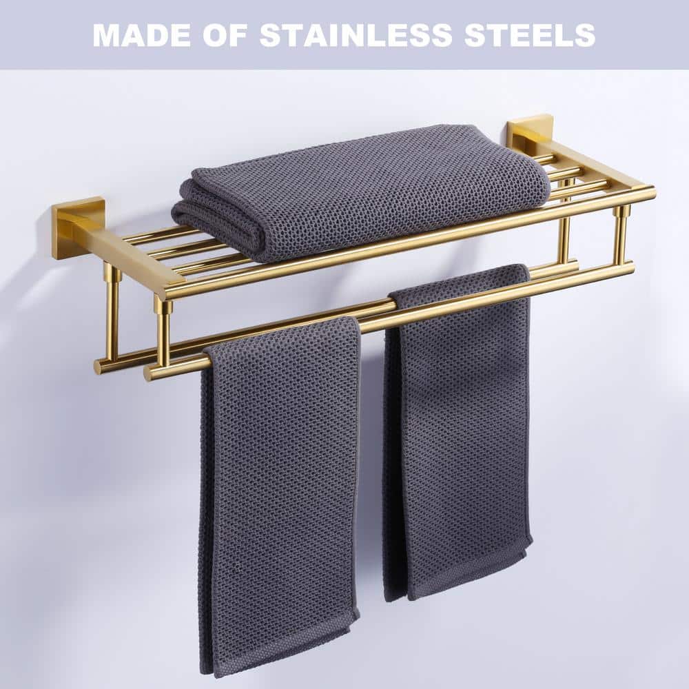 24-Inch Brushed Gold Stainless Steel Wall Mounted Double Towel Rack