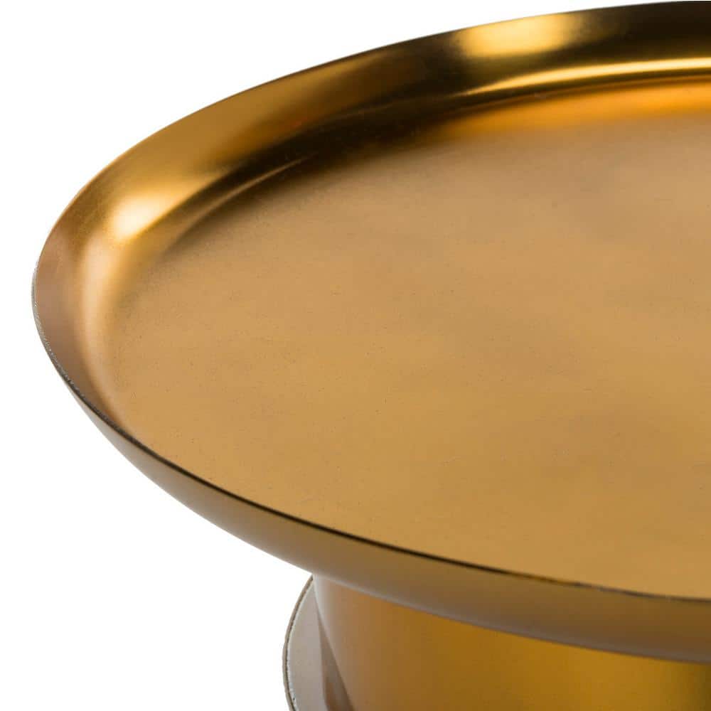 Elegant 16'' Gold and White Metal-Wood Round Side Table