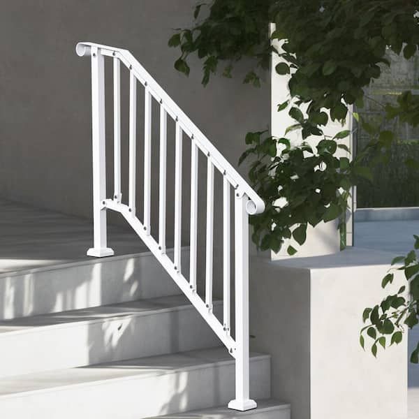 3-4 Step 38.98 in. H x 3.31 in. W, White, Steel, Stair Railing Kit, Handrails Steel for Seniors, Concrete Porch and Deck