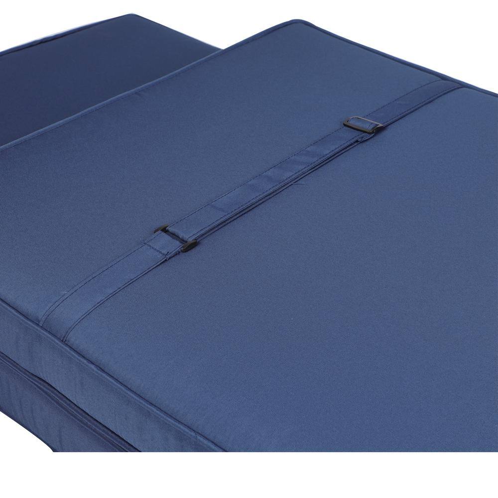 Navy Blue Polyester Outdoor Chaise Lounge Cushion Set