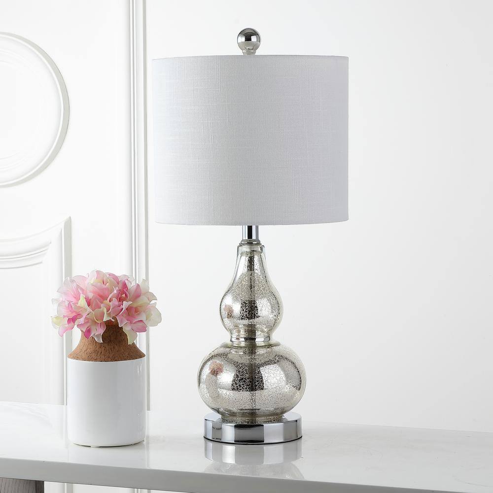 Anya 20.5" Mercury Silver Glass Table Lamp Set with White Shades
