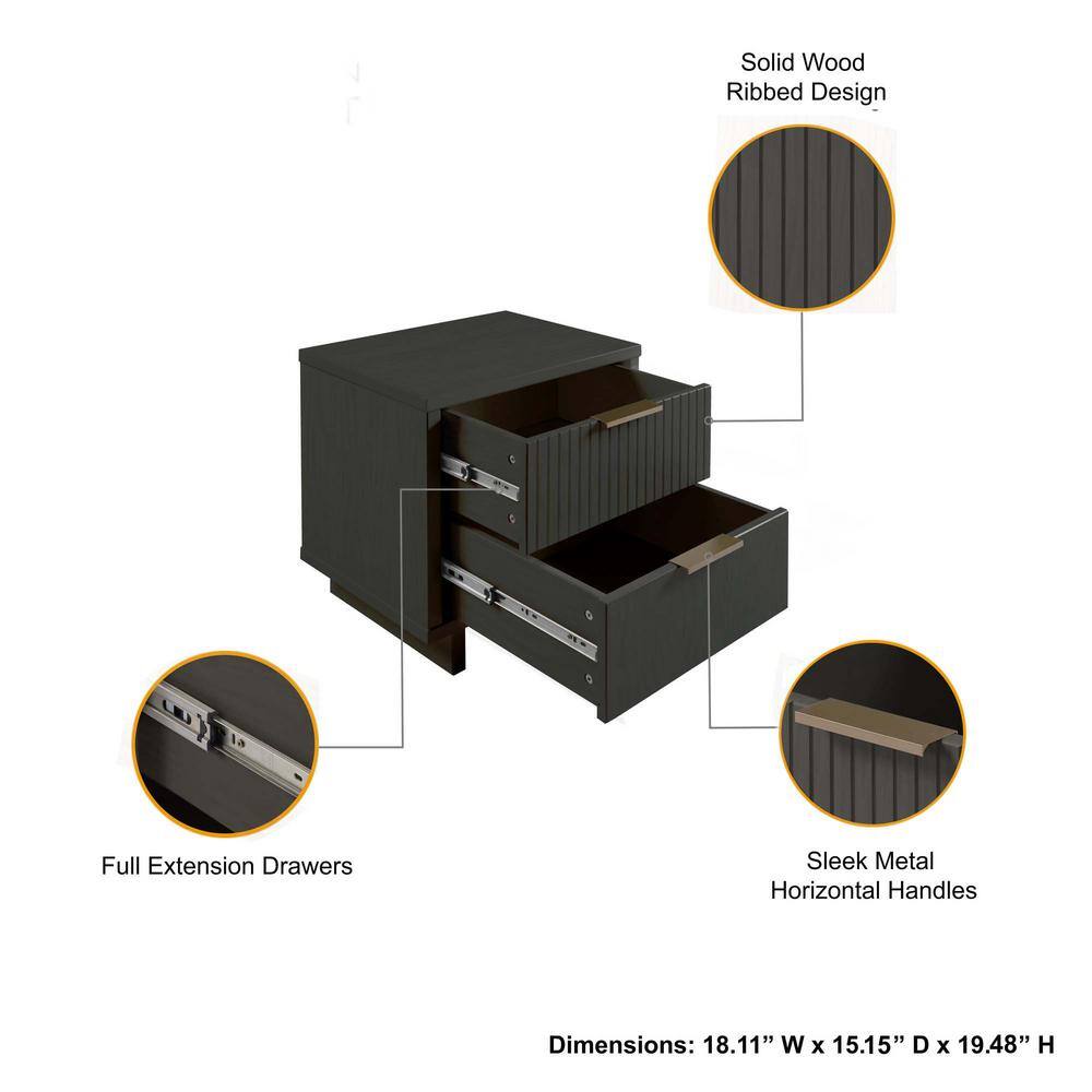 Granville Dark Gray Pine 2-Drawer Nightstands Set of 2