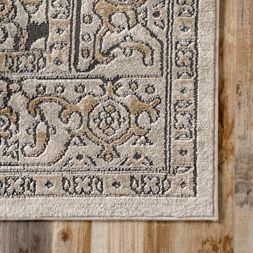 Beige Rectangular Synthetic Medallion Area Rug, 5' x 8'