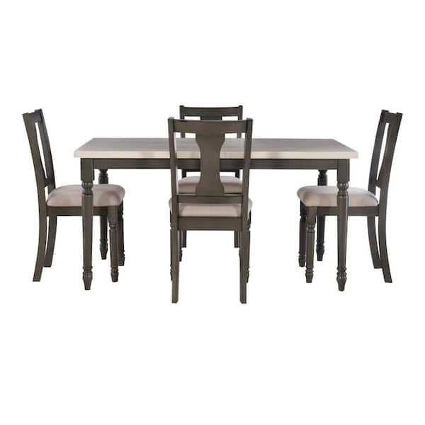 Powell Company Angie 5-Piece Rectangle Dark Gray and Smokey White Wood Top Dining Room Set Seats 4