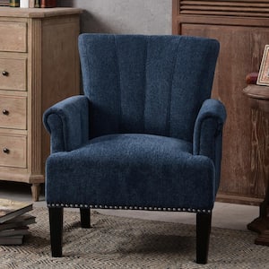 Navy Blue Cream Accent Rivet Tufted Polyester Armchair