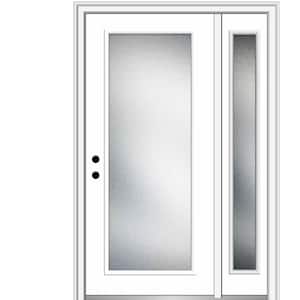 53 in. x 81.75 in. Micro Granite Right-Hand Inswing Full Lite Decorative Primed Steel Prehung Front Door w/ One Sidelite