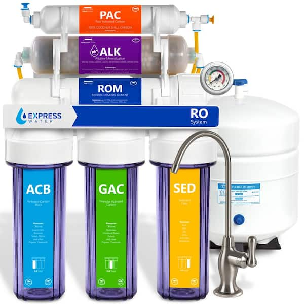 Express Water Reverse Osmosis Alkaline Water Filtration System - 10 Stage RO Water Filter with Faucet and Tank - 100 GPD