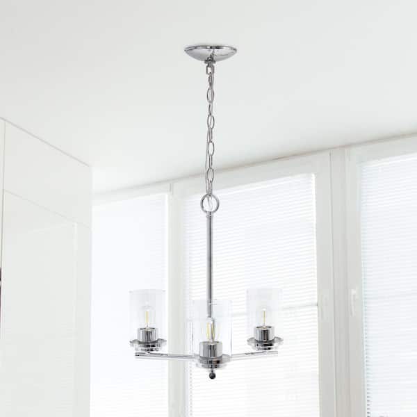 FIRHOT 3-Light Modern Chrome Metal Chandelier for Kitchen Island, Living Room with Glass Shade