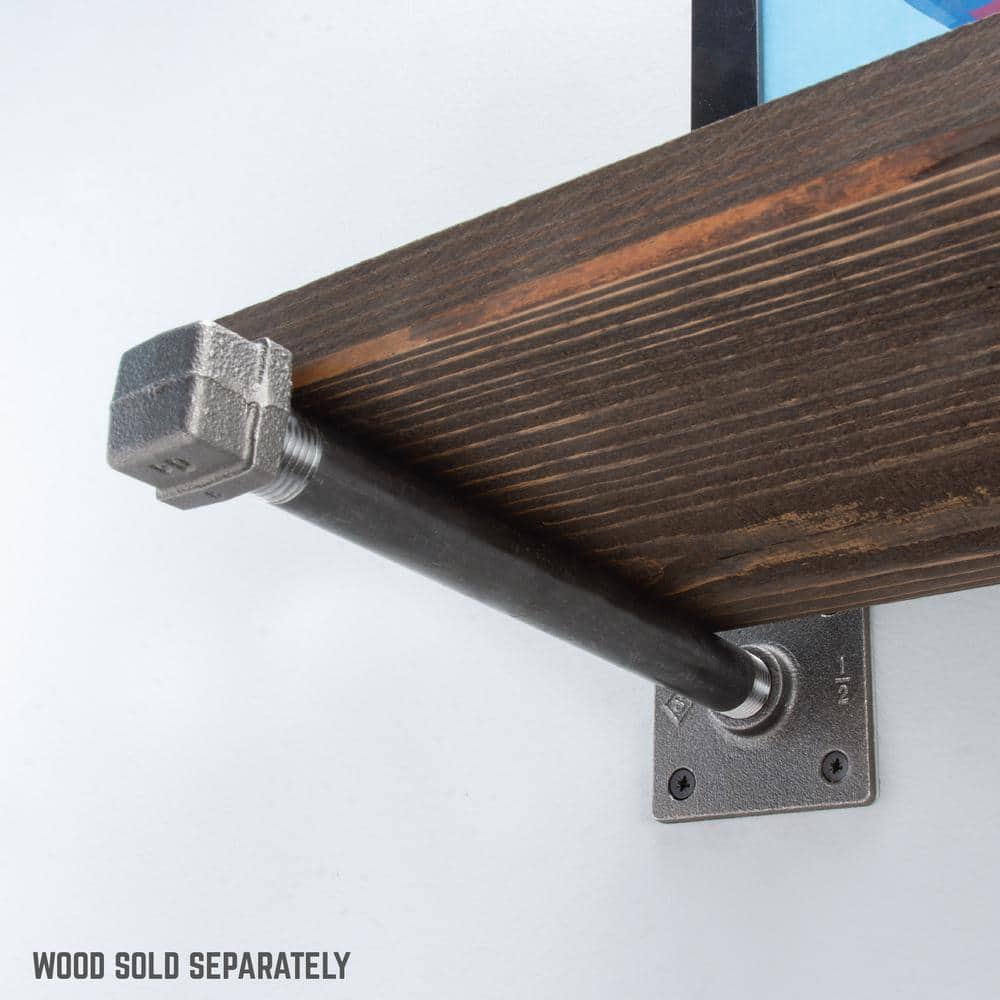 STZ Black Steel 8-inch Industrial Shelf Bracket Set