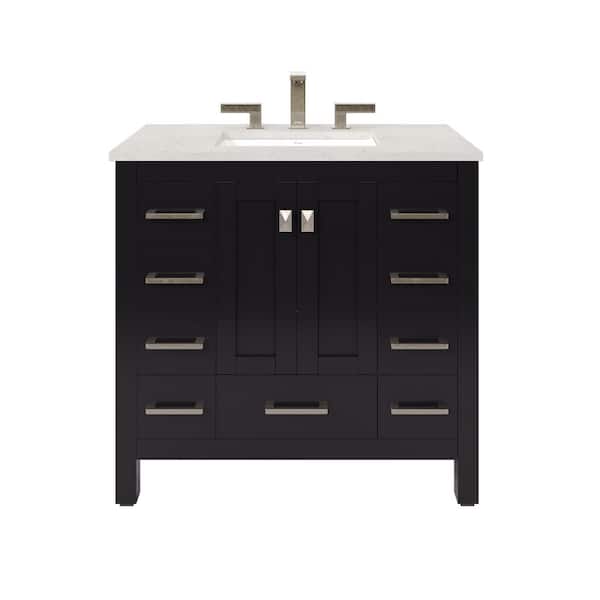 Hampton 36 in. Single Sink Espresso Bath Vanity with White Carrara Quartz Top (Assembled)