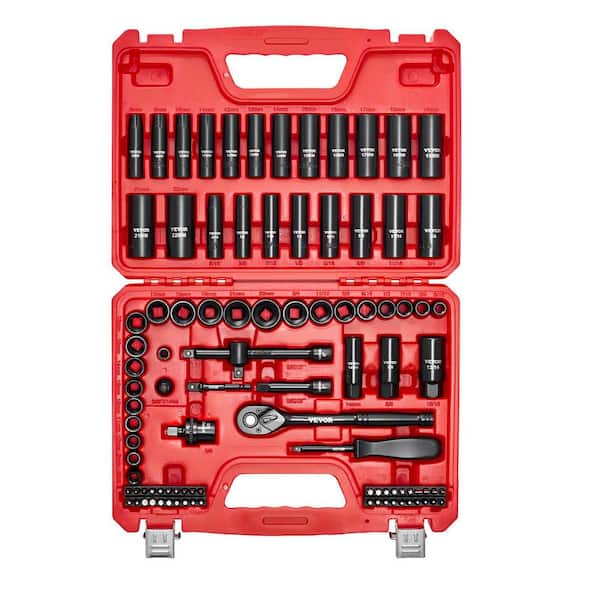 96-Piece 3/8 in. Drive Impact Socket Set, SAE (5/16 in.-3/4 in. ) & Metric (8-22 mm), Cr-V Steel, with Extensions & Case