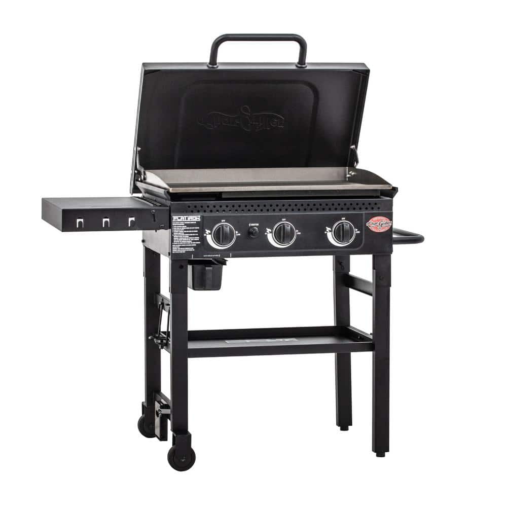 Black Stainless Steel 3-Burner Gas Hibachi Griddle with Lid