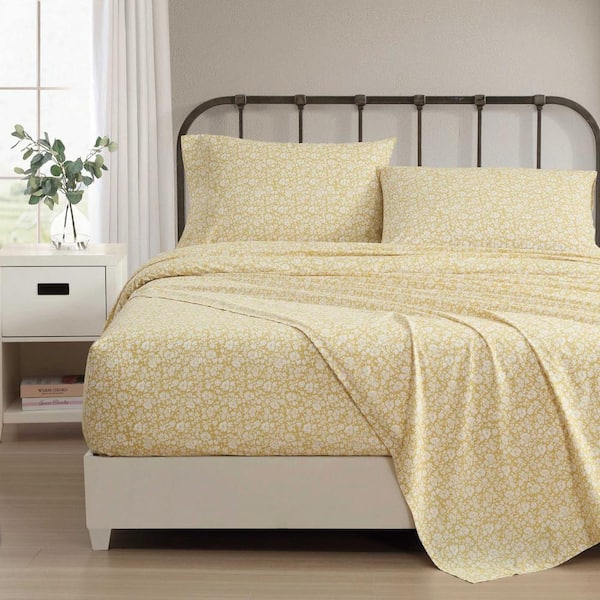 Laura Ashley Heirloom Ditzy 4-Piece Gold Percale Cotton King Sheet