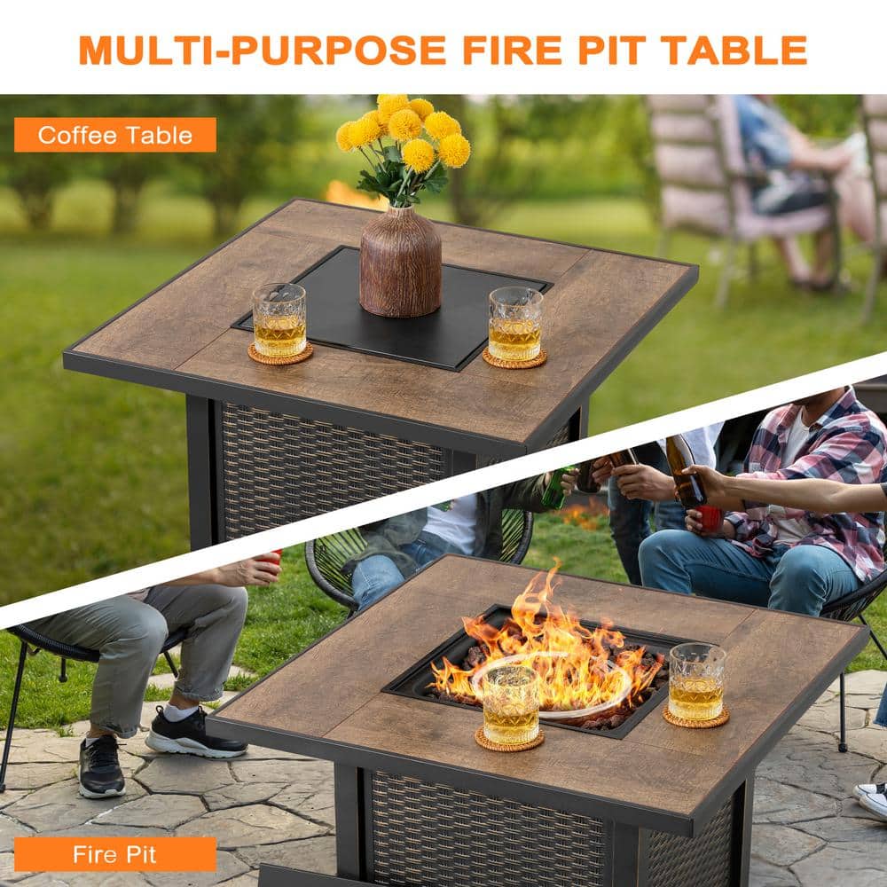 Nuu Garden Black Ceramic and Iron Gas Fire Pit Table