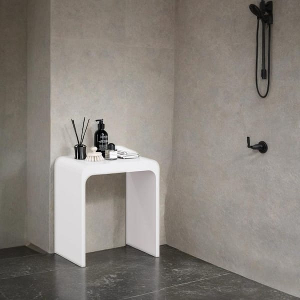 15.6 in. W Mold and Rust Resistant  Solid Surface Shower Stool Elderly-Friendly Bathroom Shower Chair in Matte White