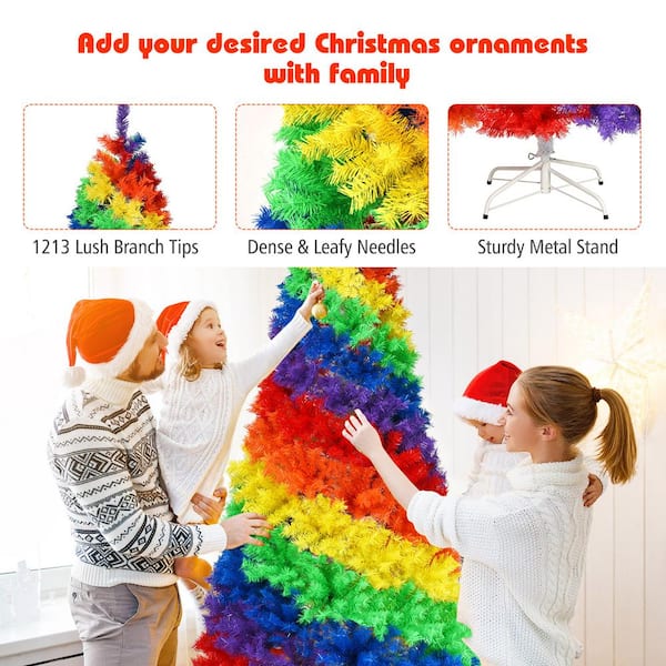 Gymax 7 ft. Colorful Rainbow Hinged Artificial Christmas Tree