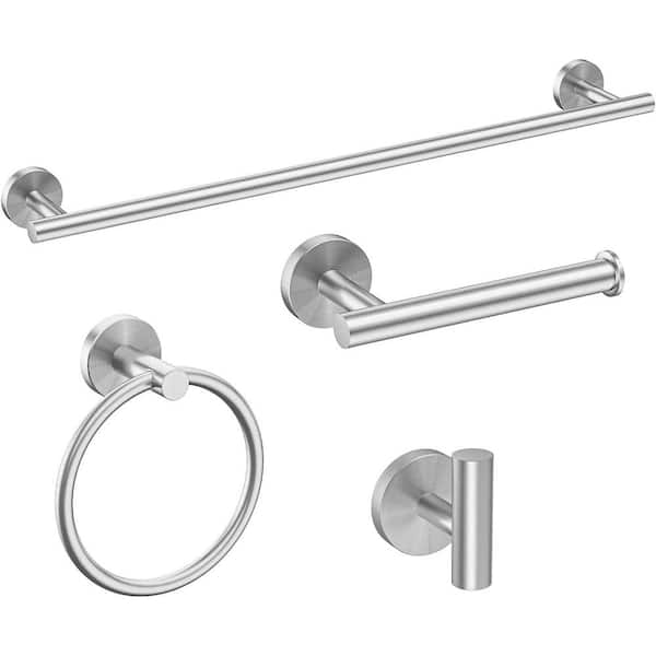 PRIMEPLUS 4-Piece Round Bath Hardware Set with Mounting Hardware in Brushed Nickel