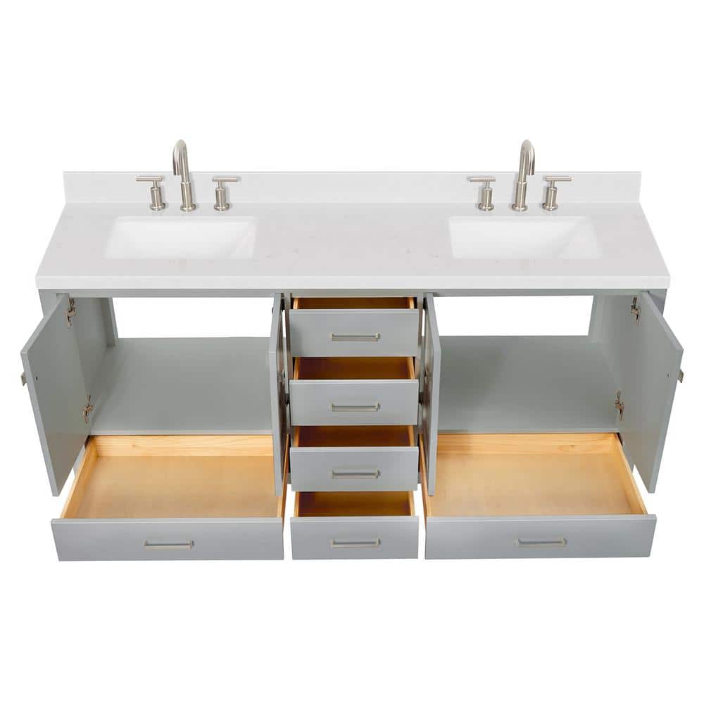 Cambridge 72" Gray Double Sink Vanity with Quartz Top