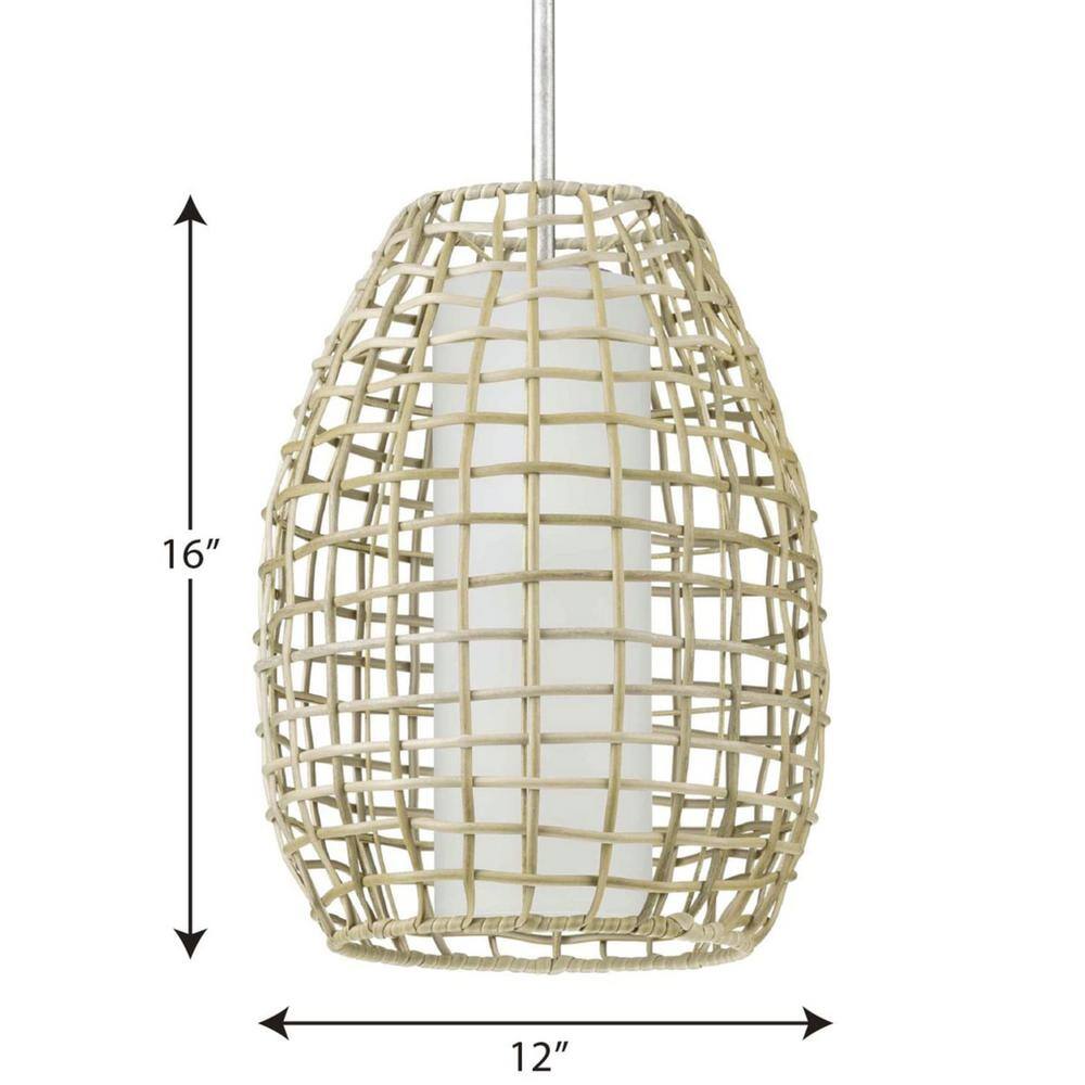 Galvanized Coastal Rattan and Glass Outdoor Pendant Light