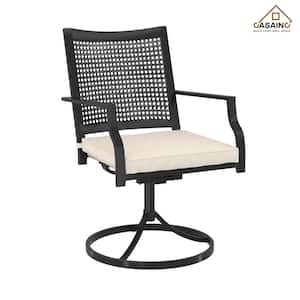 Black Swivel Iron Textilene Fabric Outdoor Dining Chair Set of 2