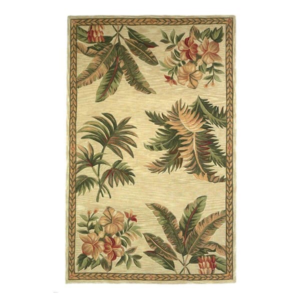 Kas Rugs Tropical Motif Ivory 7 ft. 9 in. x 9 ft. 6 in. Area Rug