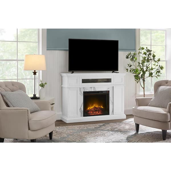 StyleWell Pinesbridge 53 in. Deluxe Decorative Electric Fireplace Storage Mantel, in White