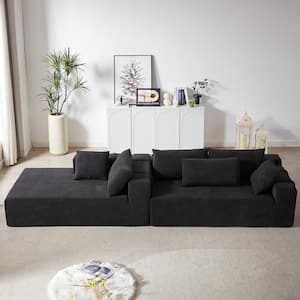 108 in. W Square Arm Chenille Modular Free Combination Sofa with 6-Pillows in Black