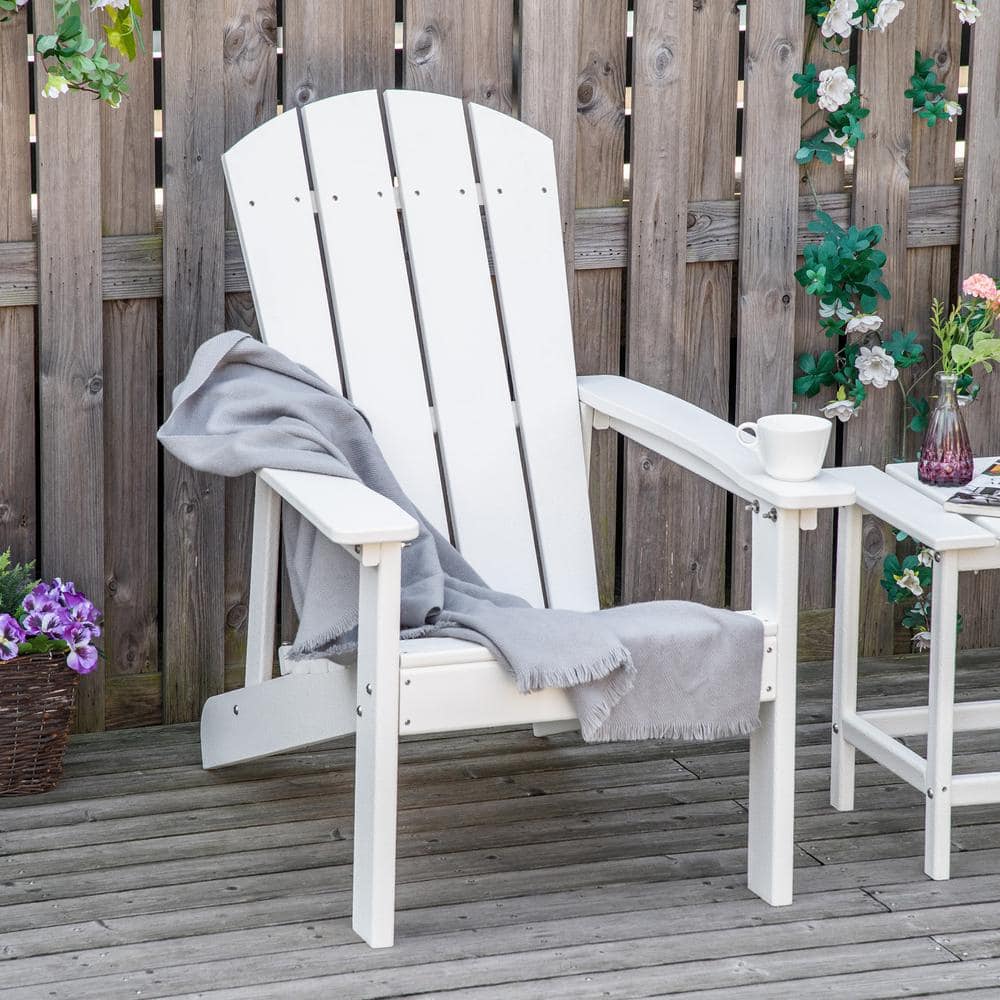 White Folding Faux Wood Adirondack Chair, Faux Wood Patio for Outdoor, Pati