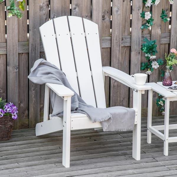 Unbranded White Folding Faux Wood Adirondack Chair, Faux Wood Patio for Outdoor, Patio, Lawn, Garden(1-Pack)