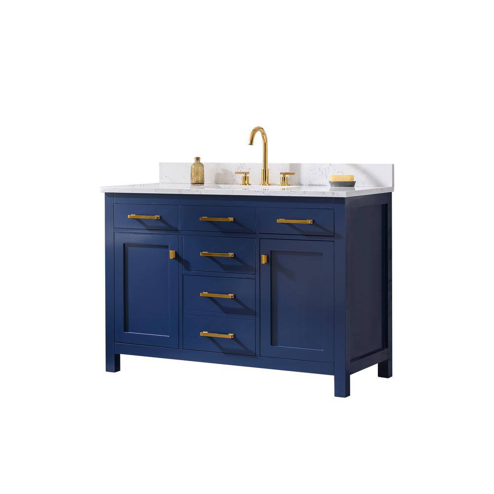 Navy Blue 48'' Single Bathroom Vanity with Carrara White Top