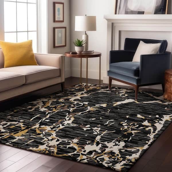 Mayfield Premium Machine Washable Abstract AMF1046 Black 9 ft. x 12 ft. Area Rug
