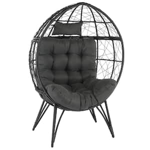 Wicker Egg Chair Outdoor Lounge Chair Basket Chair with Gray Cushion, 400 lbs. Capacity