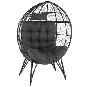 Wicker Egg Chair Outdoor Lounge Chair Basket Chair with Gray Cushion, 400 lbs. Capacity
