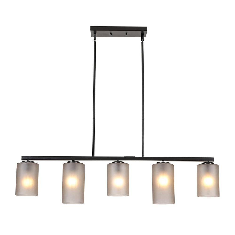 Lyra 5-Light 42.5-in W Matte Black Chandelier Linear Pendant Light with Ribbed Glass for Kitchen Island and Dining Table price history on PriceWatchPro