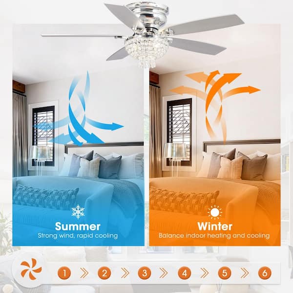 Parrot Uncle 52 in. Indoor Chrome Crystal Flush Mount Ceiling Fan