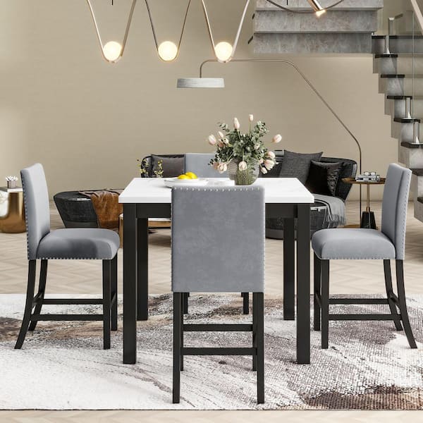 Harper Bright Designs 5-Piece Square Gray and White Faux Marble