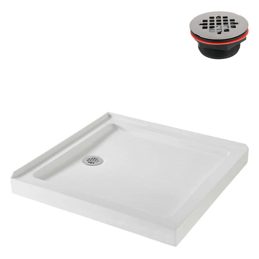 36'' Square Glossy White Acrylic Shower Base with ABS Drain