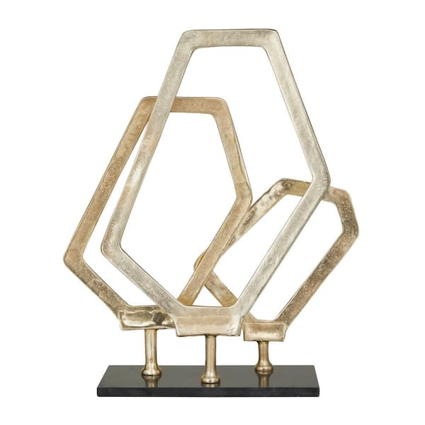 Litton Lane 6 in. x 22 in. Gold Aluminum Geometric Sculpture with Marble Base